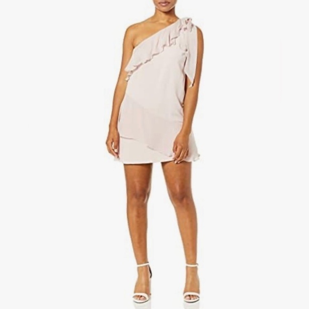 Parker Eden Combo One Shoulder Silk Ruffle Mini Dress